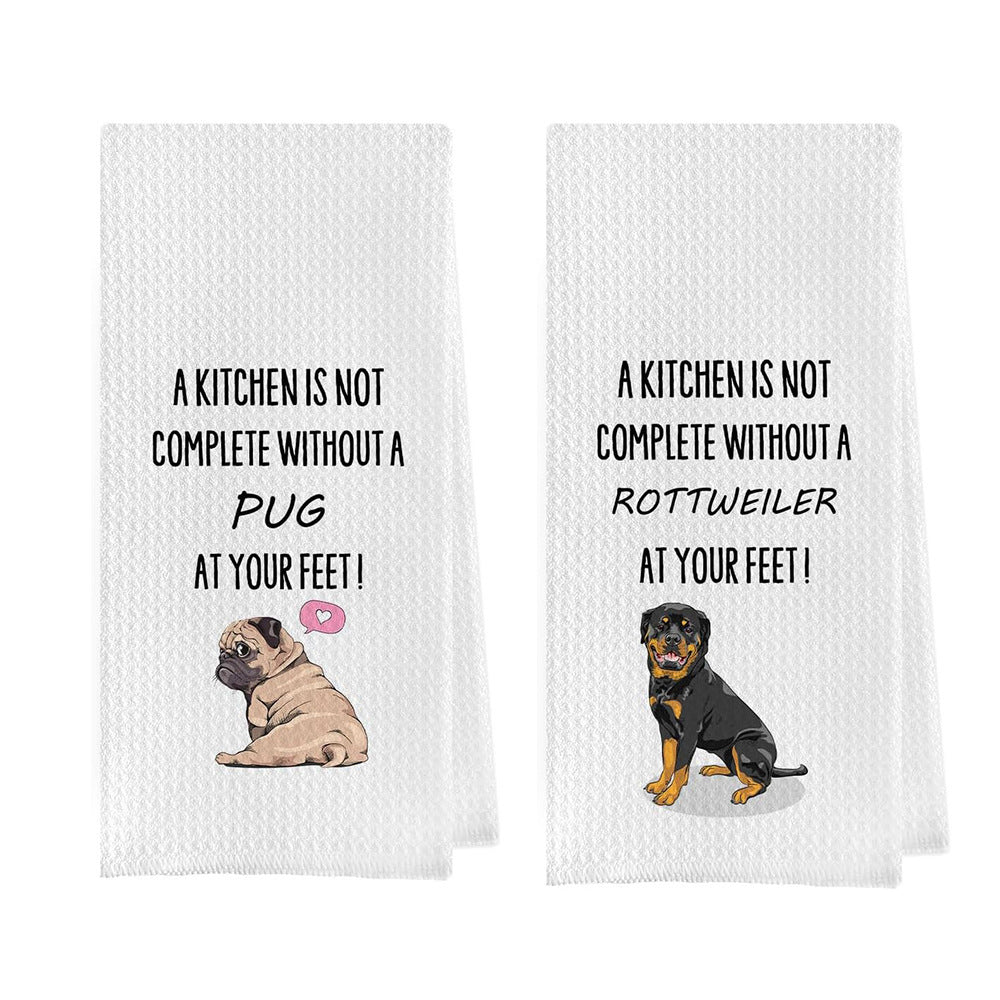 Microfiber Waffle Cartoon Dog Shepherd Dog Towel
